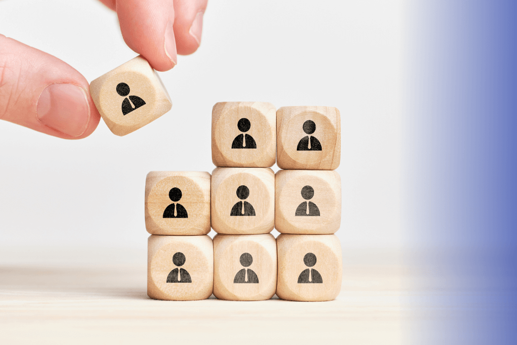 arranging wooden blocks as a buyer person