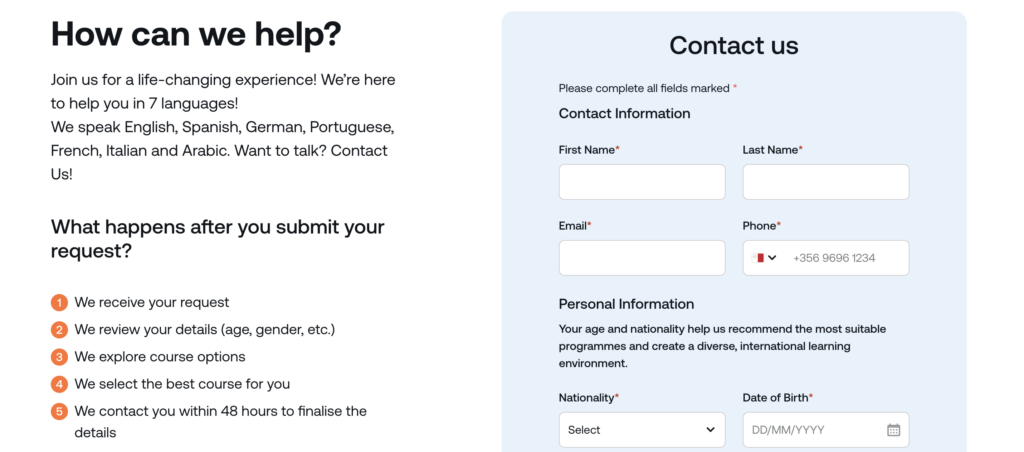contact page EC English Language Centres