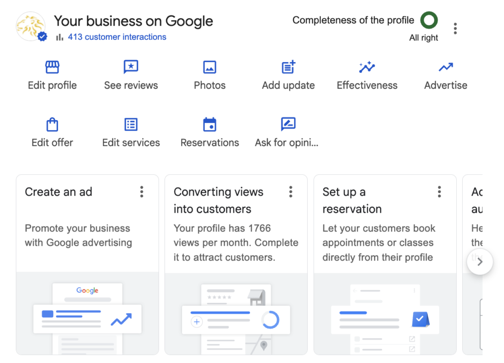 your business on google screenshot