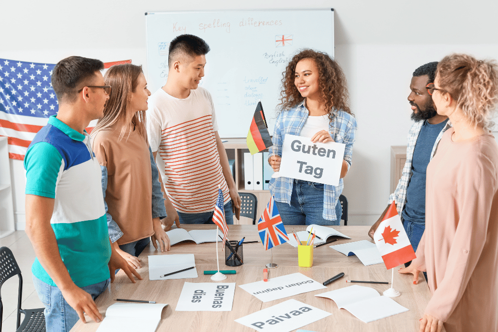 students during language classes at a language school
