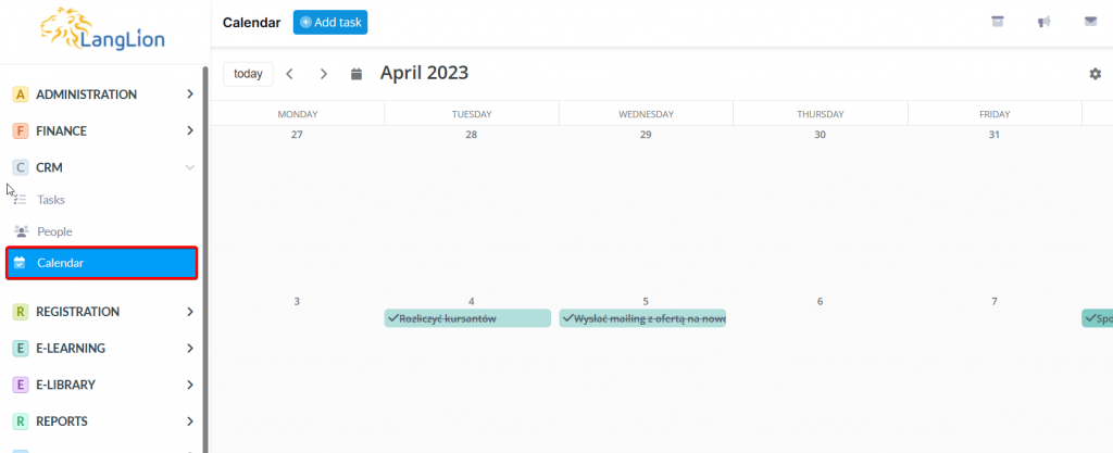 langlion crm module calendar