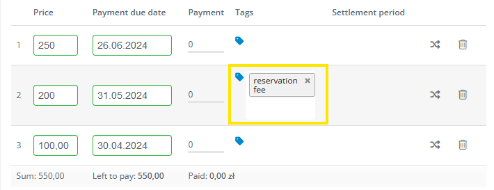 Instalment tags visible to students on the Payments tab﻿