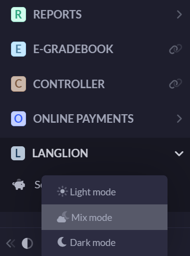 Dark mode panel