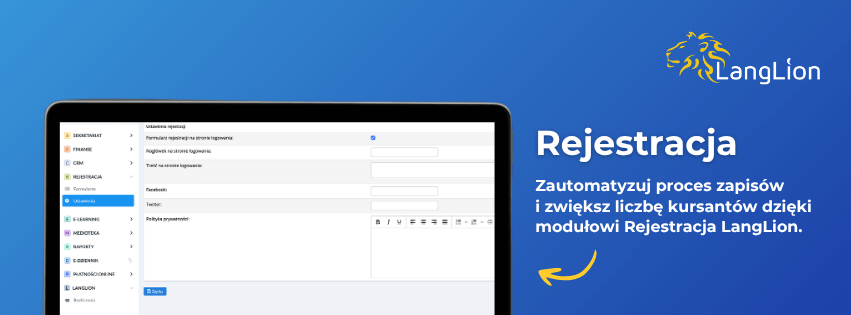 Moduł rejestracji w LangLion