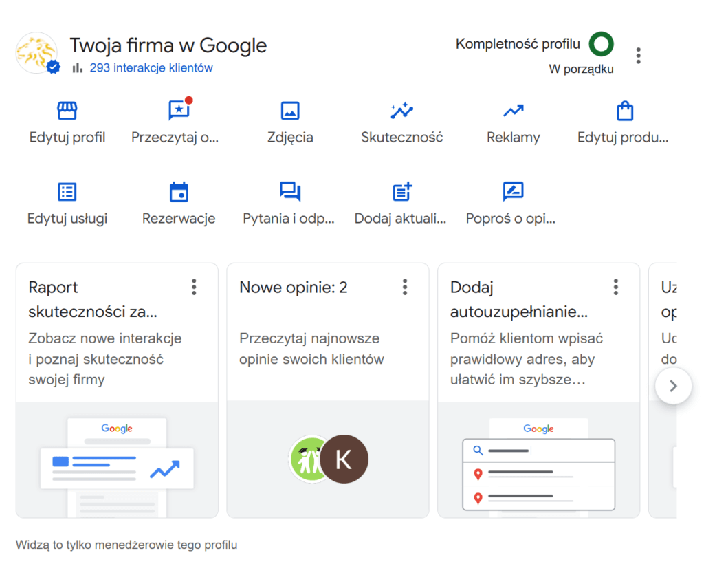 jak założyć wizytówkę w Google - zarządzanie