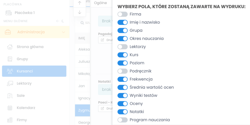 Raport postępów kursantów na Platformie LangLion