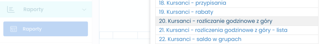 Raporty w LangLion - Kursanci rozliczanie godzinowe z gory 
