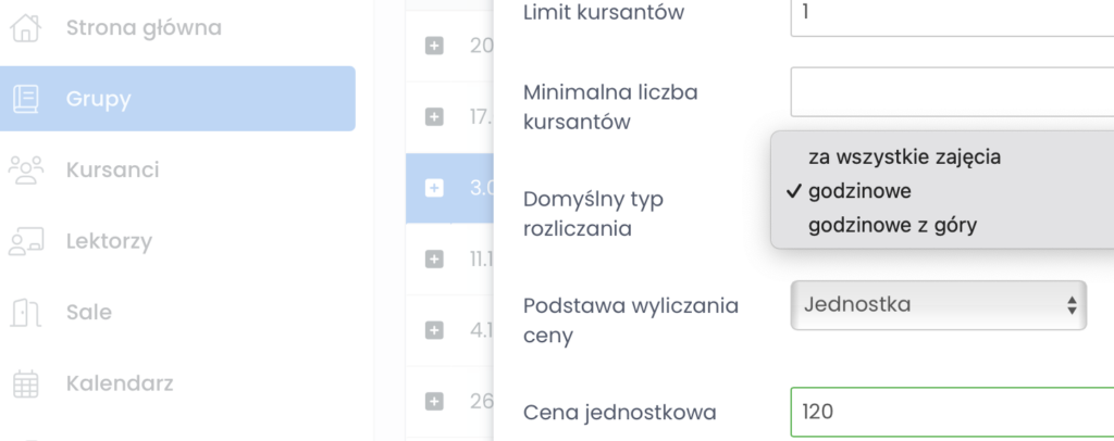 Rozliczanie kursanta za kurs indywidualny