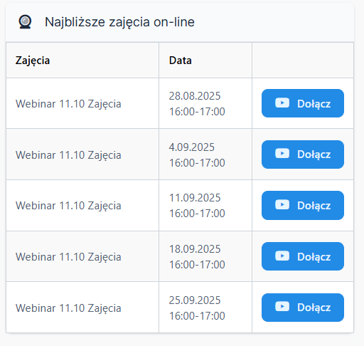 screen z modułu Nauczanie Online w LangLion