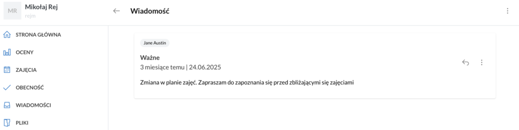 widok panelu kursanta w LangLion: wiadomości