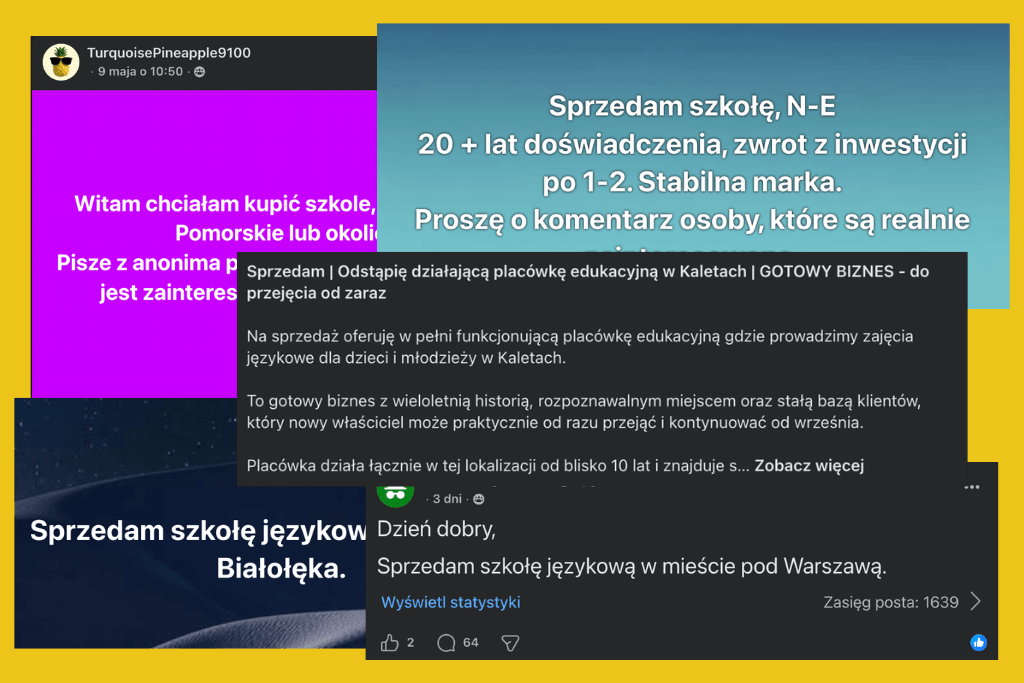 Wątki o sprzedaży szkół językowych na grupie Moja szkoła językowa — biznesowe wsparcie