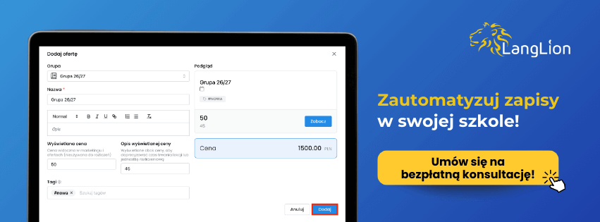 grafika Zapisy Online w szkole językowej - konsultacja