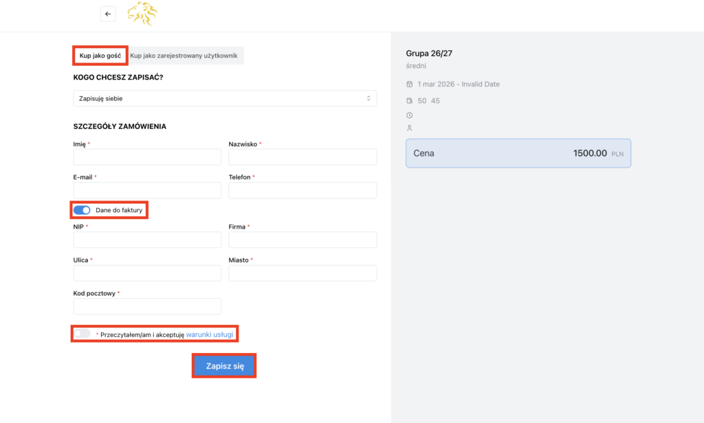 Zapisy online: rejestracja i uzupełnienie danych