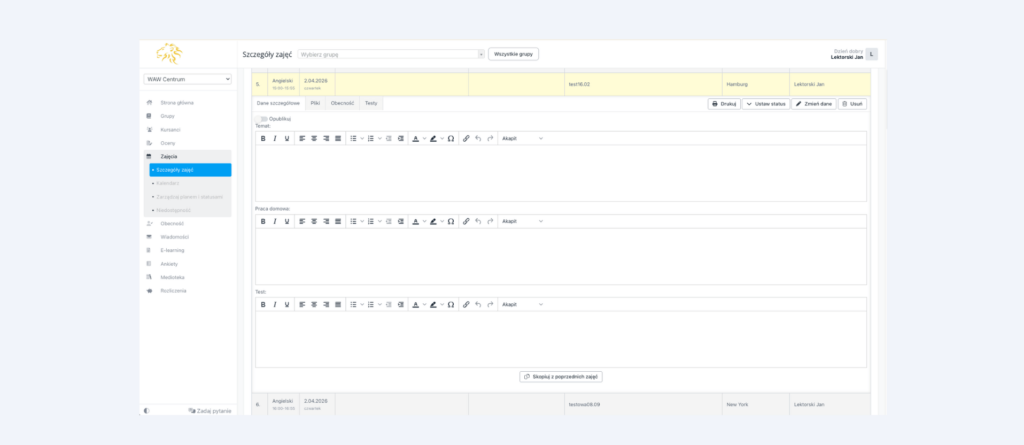 Automatyczny zapis szczegółów zajęć